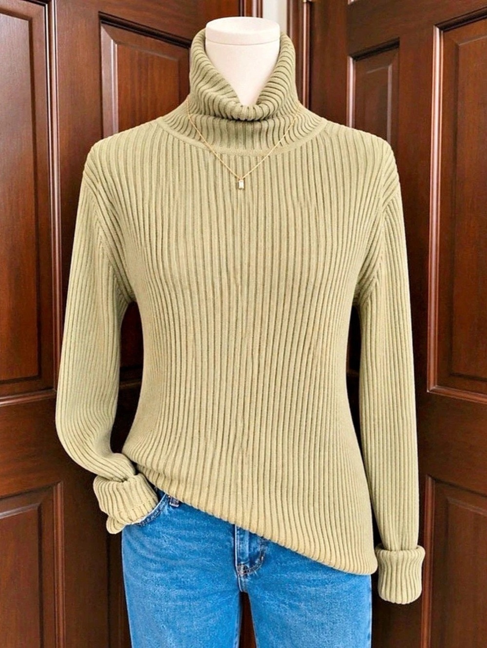 Chico's Ribbed Turtleneck Silk Blend in Green Size 1